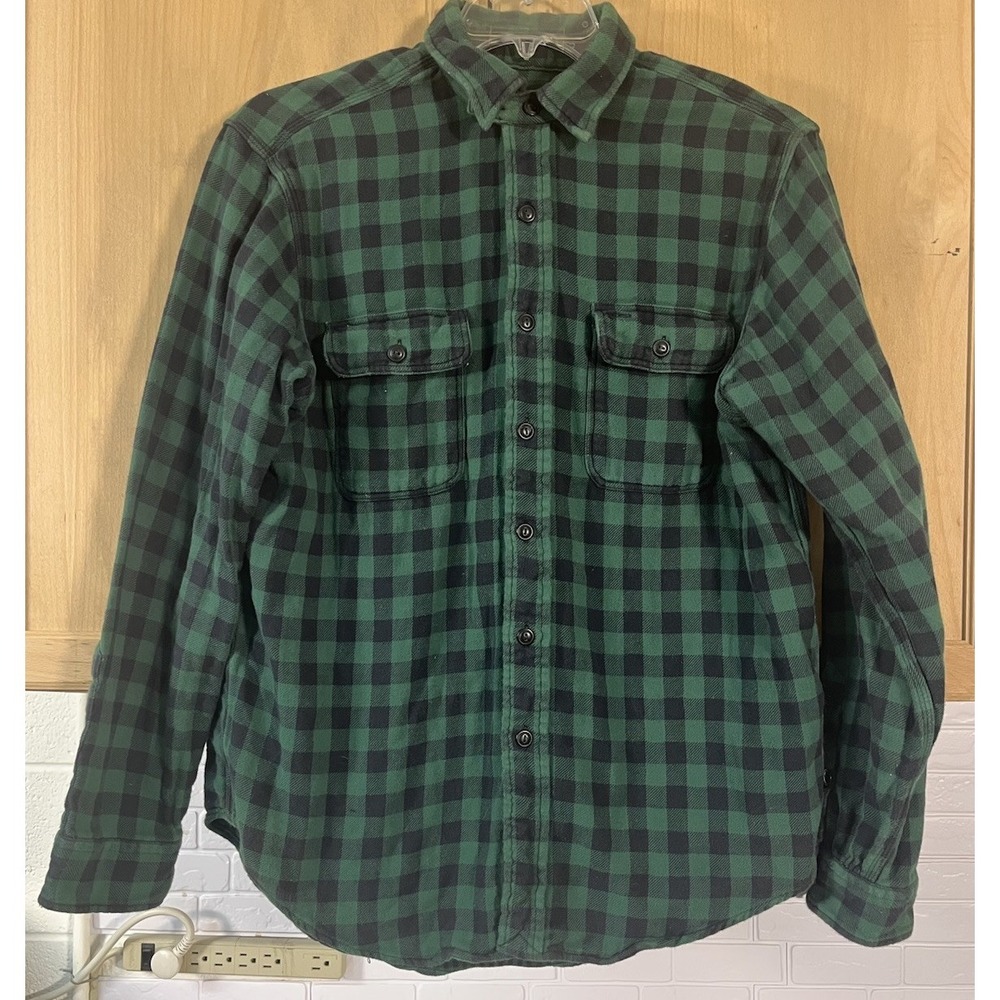 Polo Ralph Lauren Flannel Shirt Mens Large Green Black Buffalo Plaid Button Down